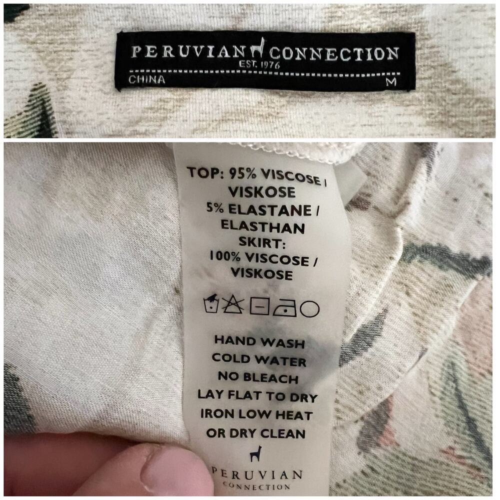 Peruvian Connection | Antique Floral Print Short Sleeve Soft Cream Midi Dress M - Picture 9 of 10